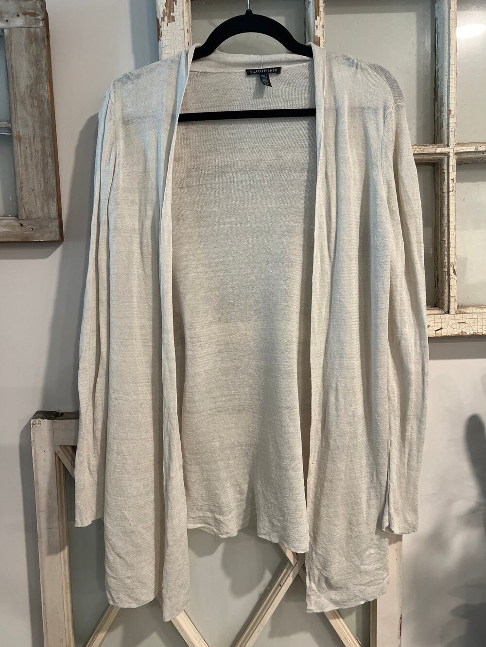 Eileen Fisher size small off white linen blend cardigan sweater